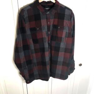 Rugged Elements Flannel Shirt Jacket L Gray Burgundy Plaid Lined Authentic Outer